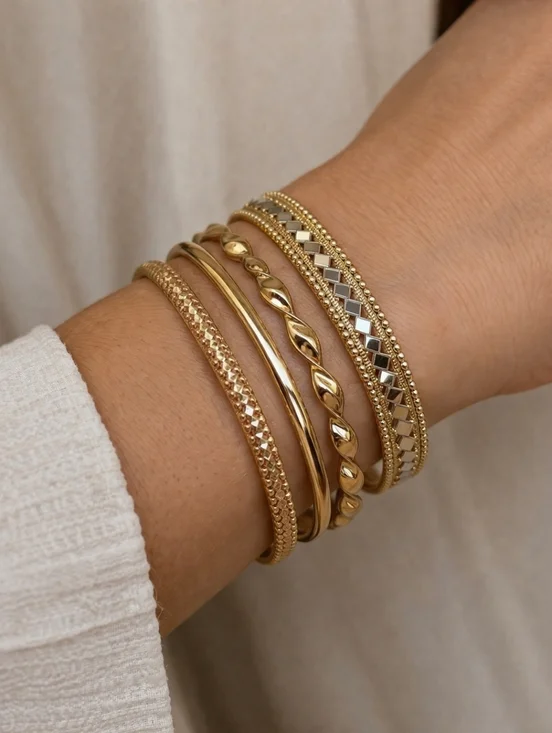 Set of Four Goldtone Bangle Bracelets - Picture 1 of 10